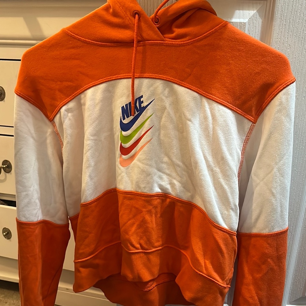 Nike Orange and White Hoodie